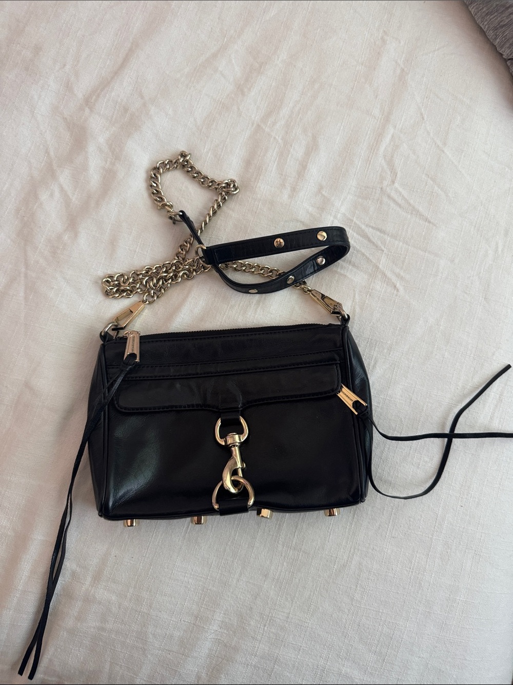 Rebecca Minkoff Black Leather Crossbody with Gold Chain